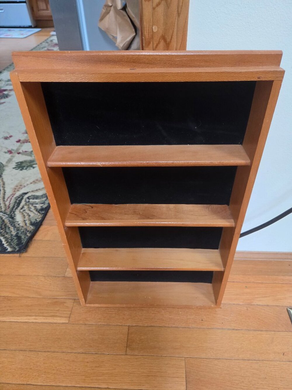 wall mounted wooden display shelf 4 tiers felt background hook for hanging